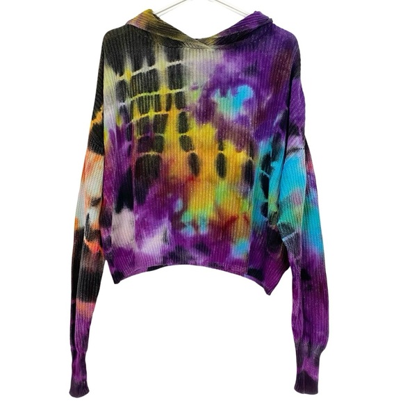 Aqua Geode Tie Dye Sweater Hoodie Womens Size Small Pullover Upcycled Handmade - Picture 1 of 8